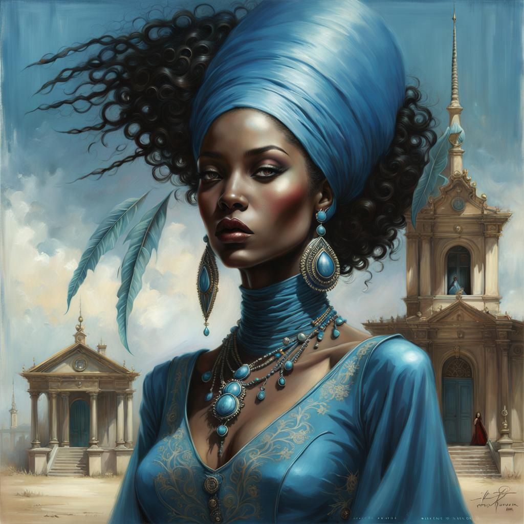 Elegant African Woman in Art Nouveau Style