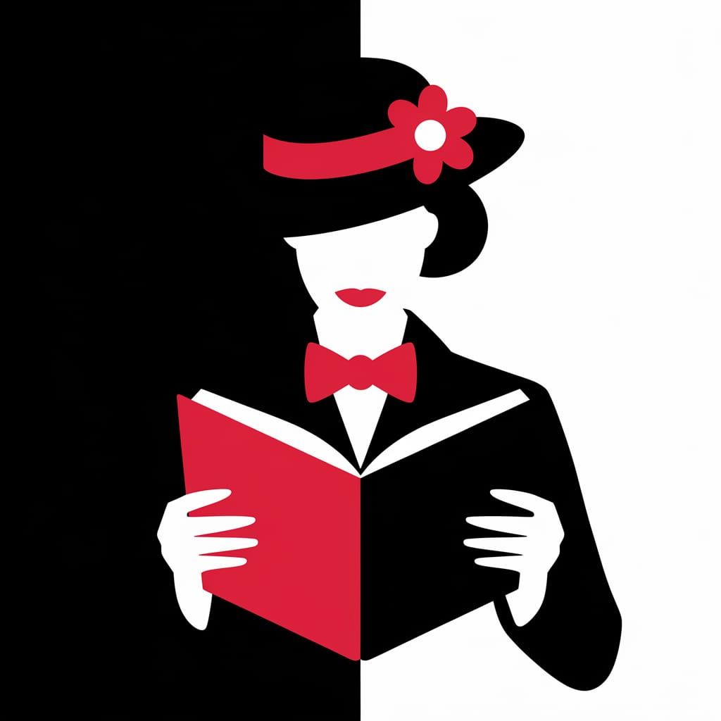 Minimalist Vector Art of Woman Reading a Book