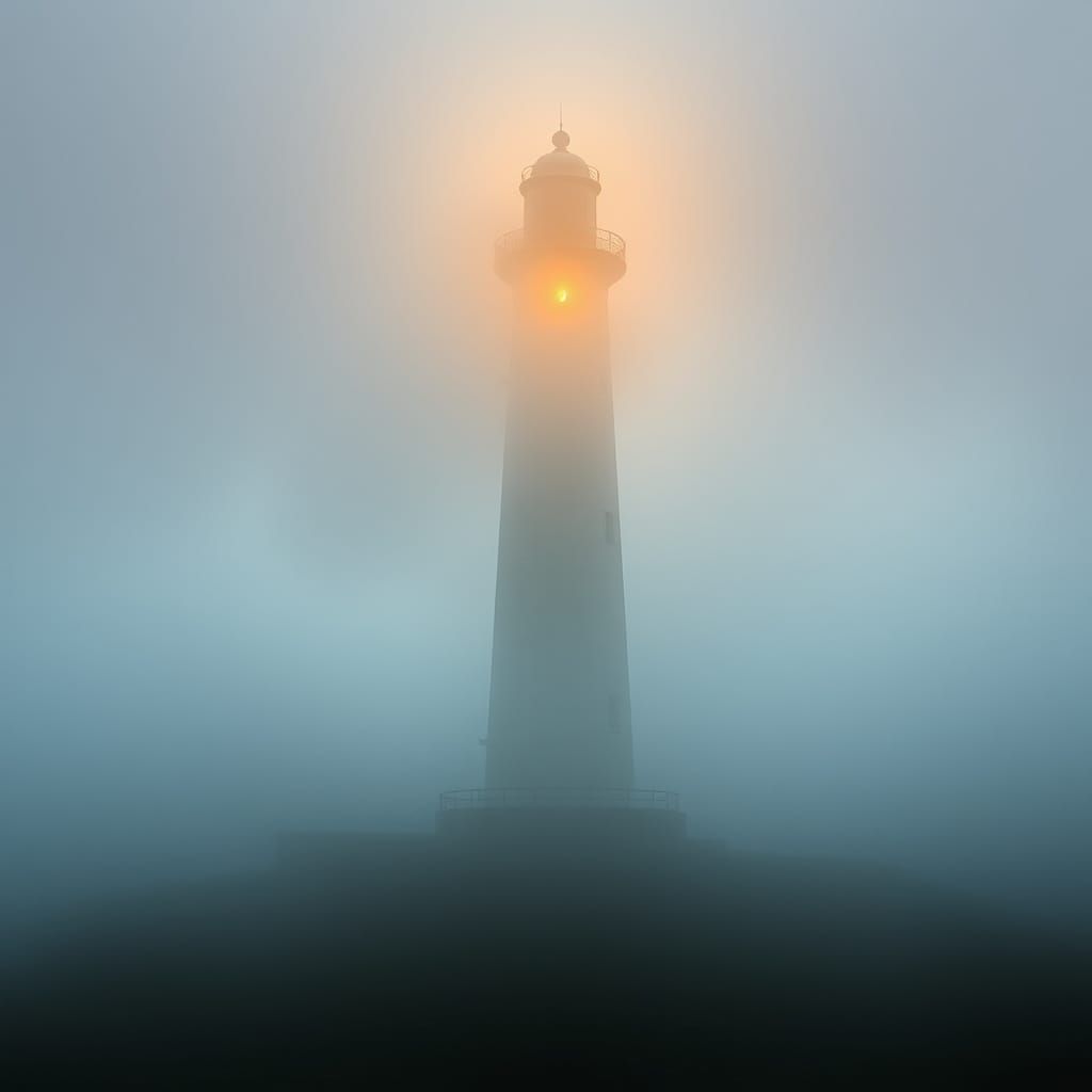 Lighthouse in Fog: Romanticism and Golden Light
