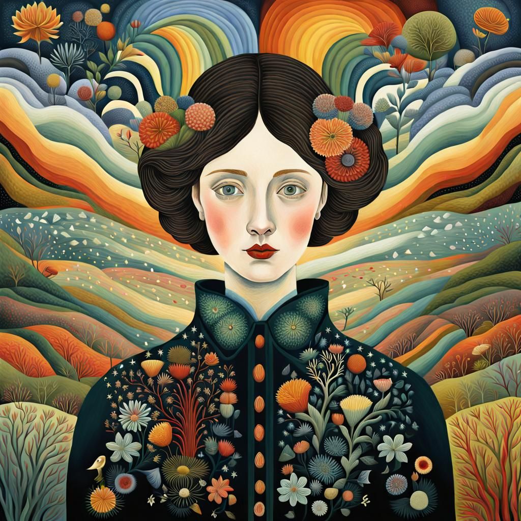 Woman in Rainbow Colors Inspired by Haeckel Illustrations