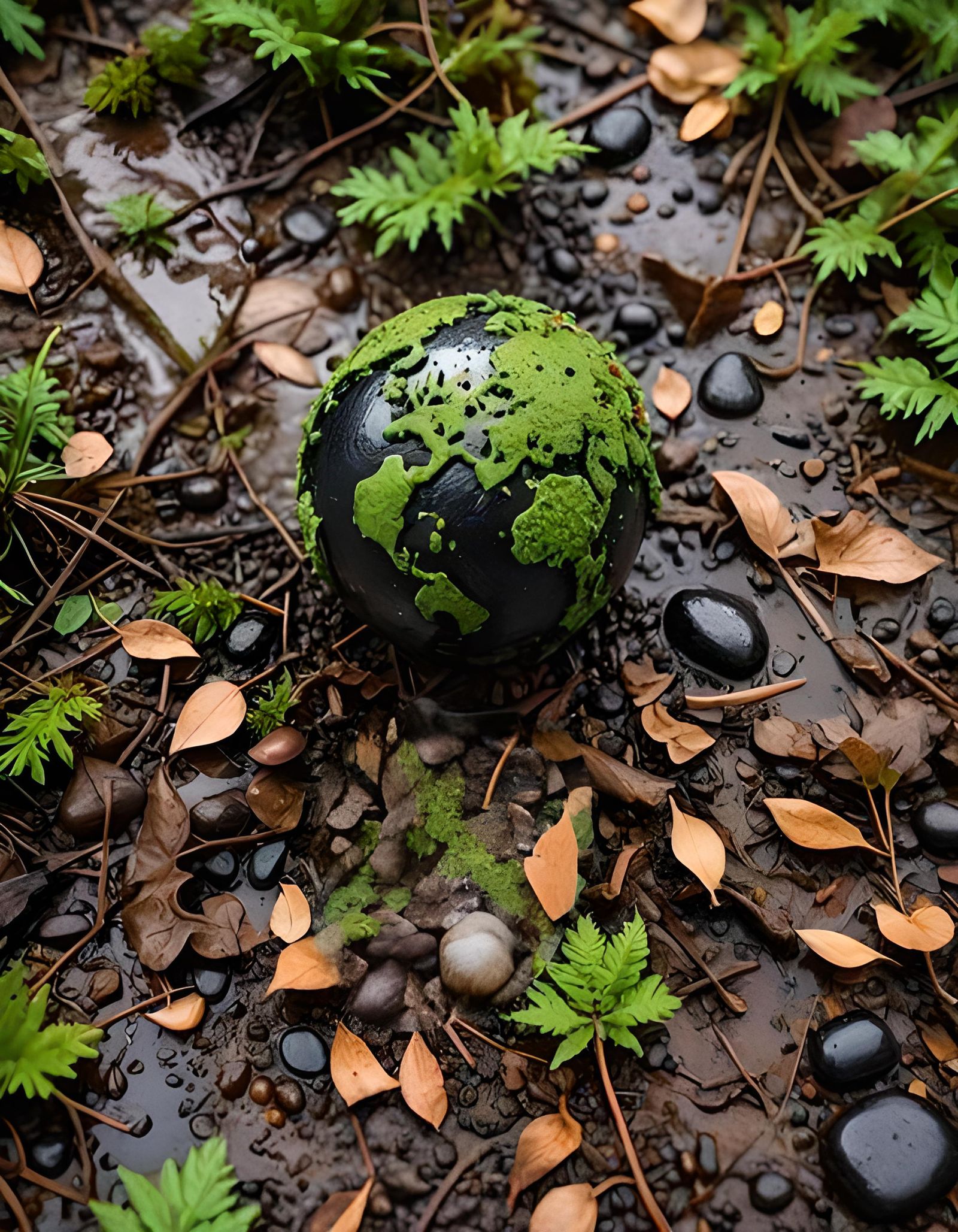 Miniature Earth Sculpture on Forest Floor