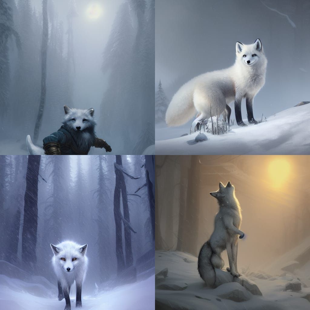 White Fox in Snowy Tundra Blizzard