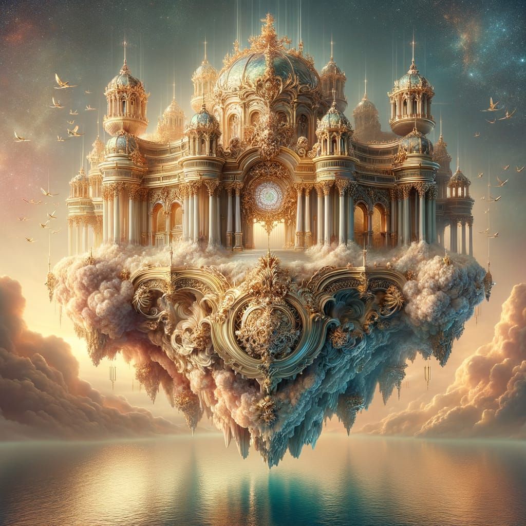Surreal Baroque Floating Island Defies Physics with Ornate B...