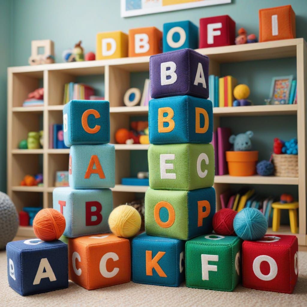 Oversized Felt Alphabet Blocks in Playroom