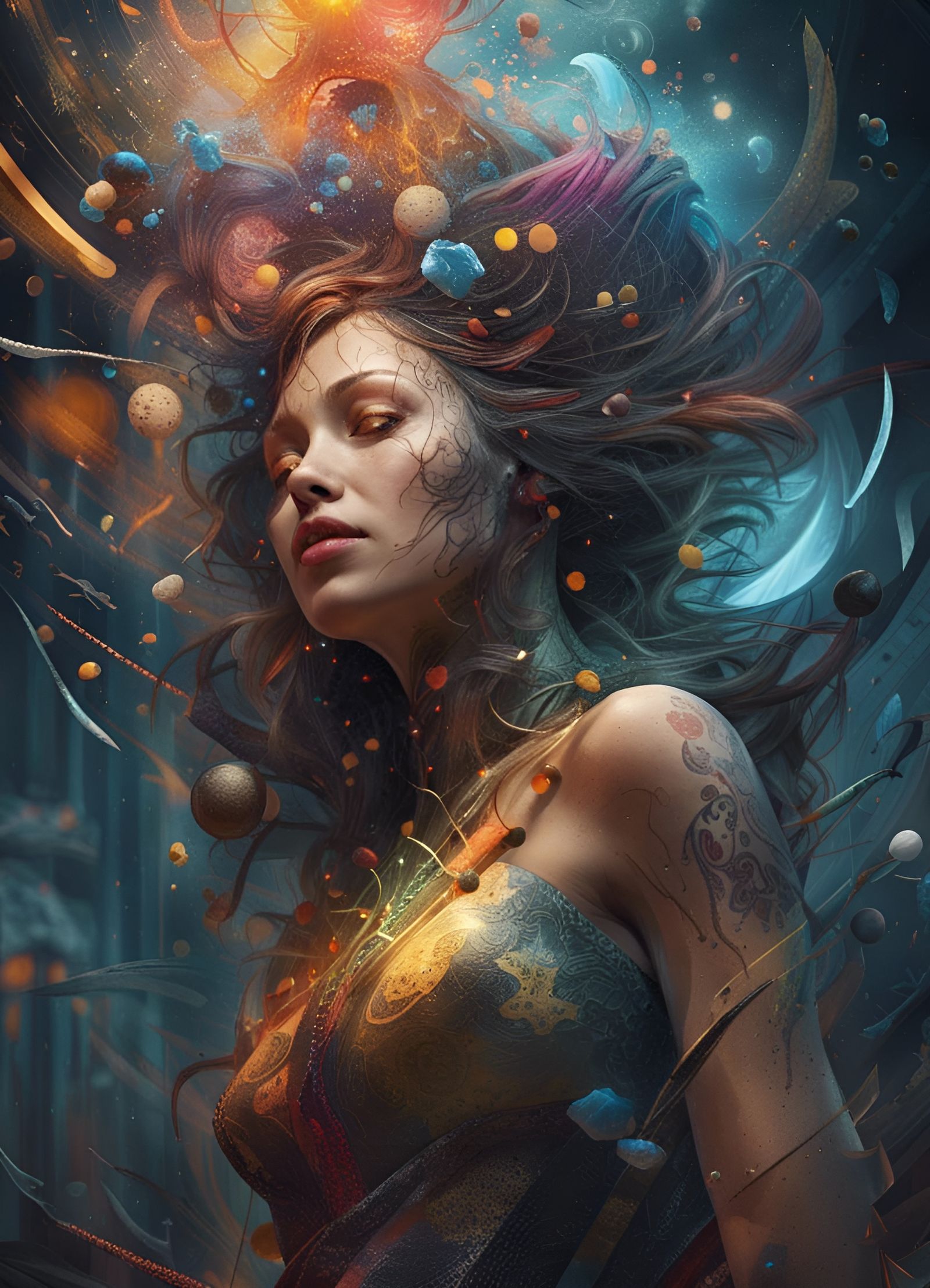 Celestial Universe Hipster in Double Exposure Collage