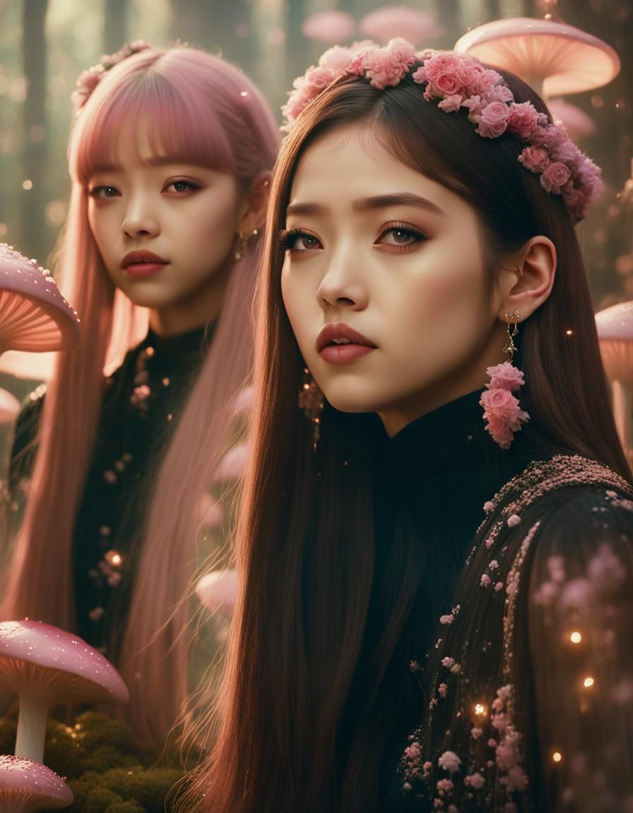 Blackpink in Ethereal Fantasy Forest, Kinkade Style