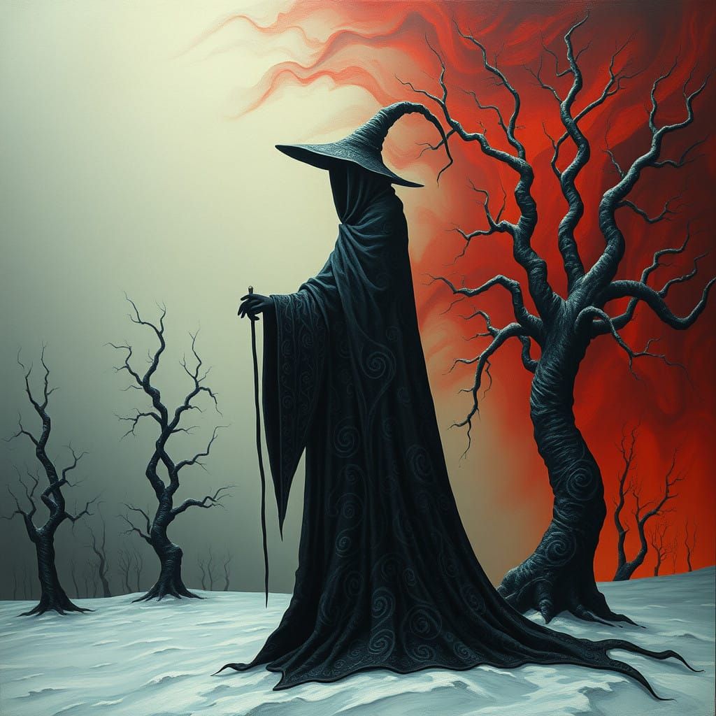 Surreal Winter Enchantress in Oil Painting Style