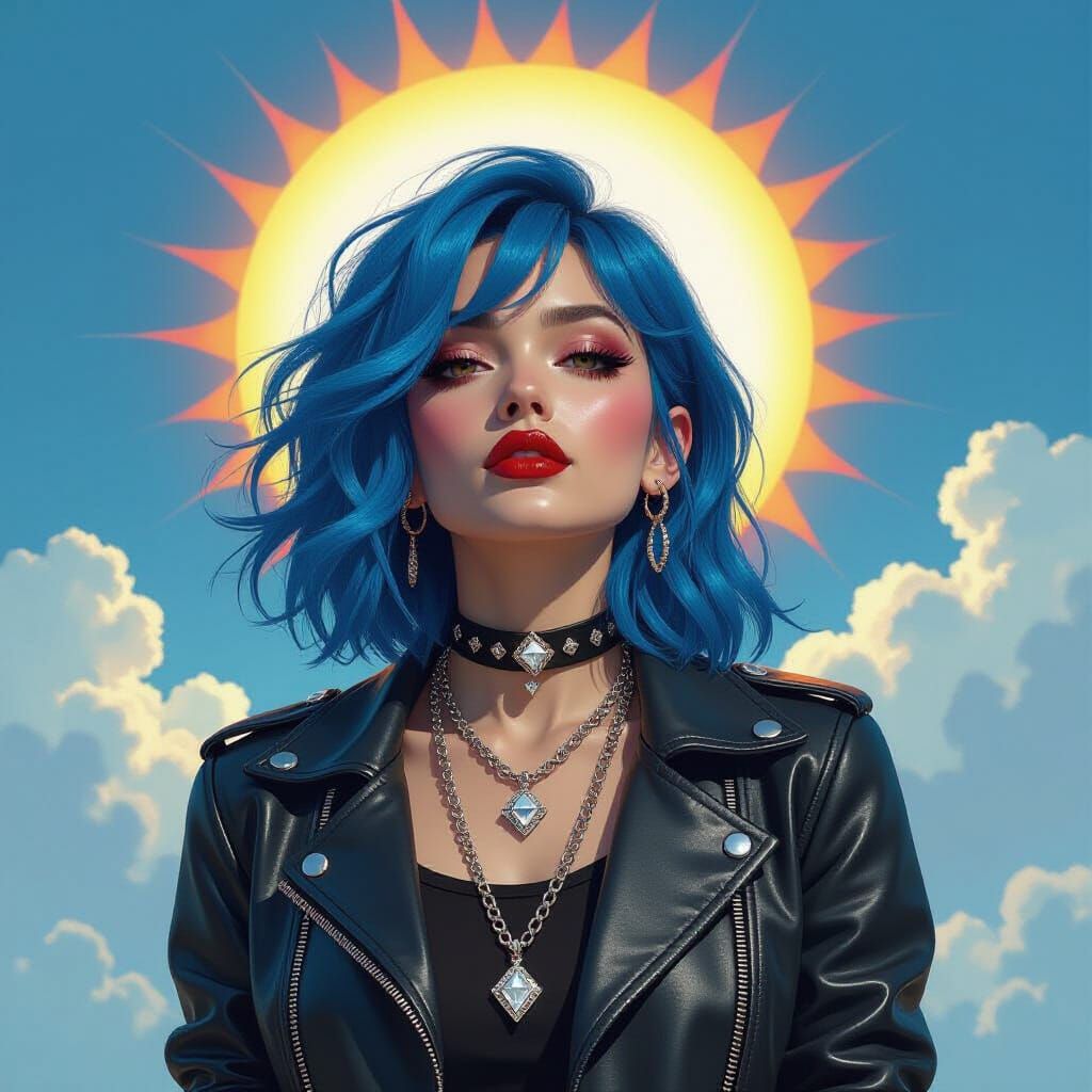 Gothic Punk Girl with Blue Hair in Oil Paint