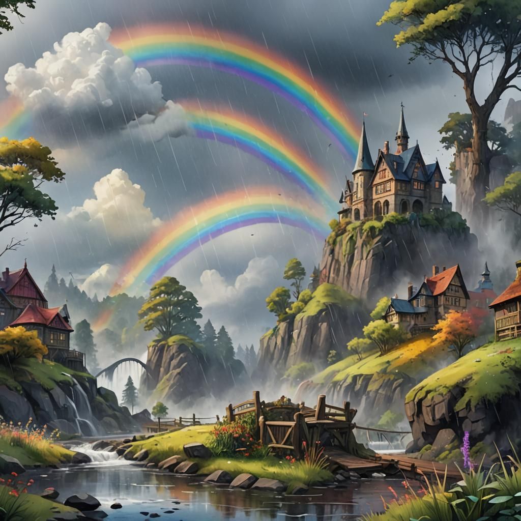 Watercolor Rainbow on a Rainy Day