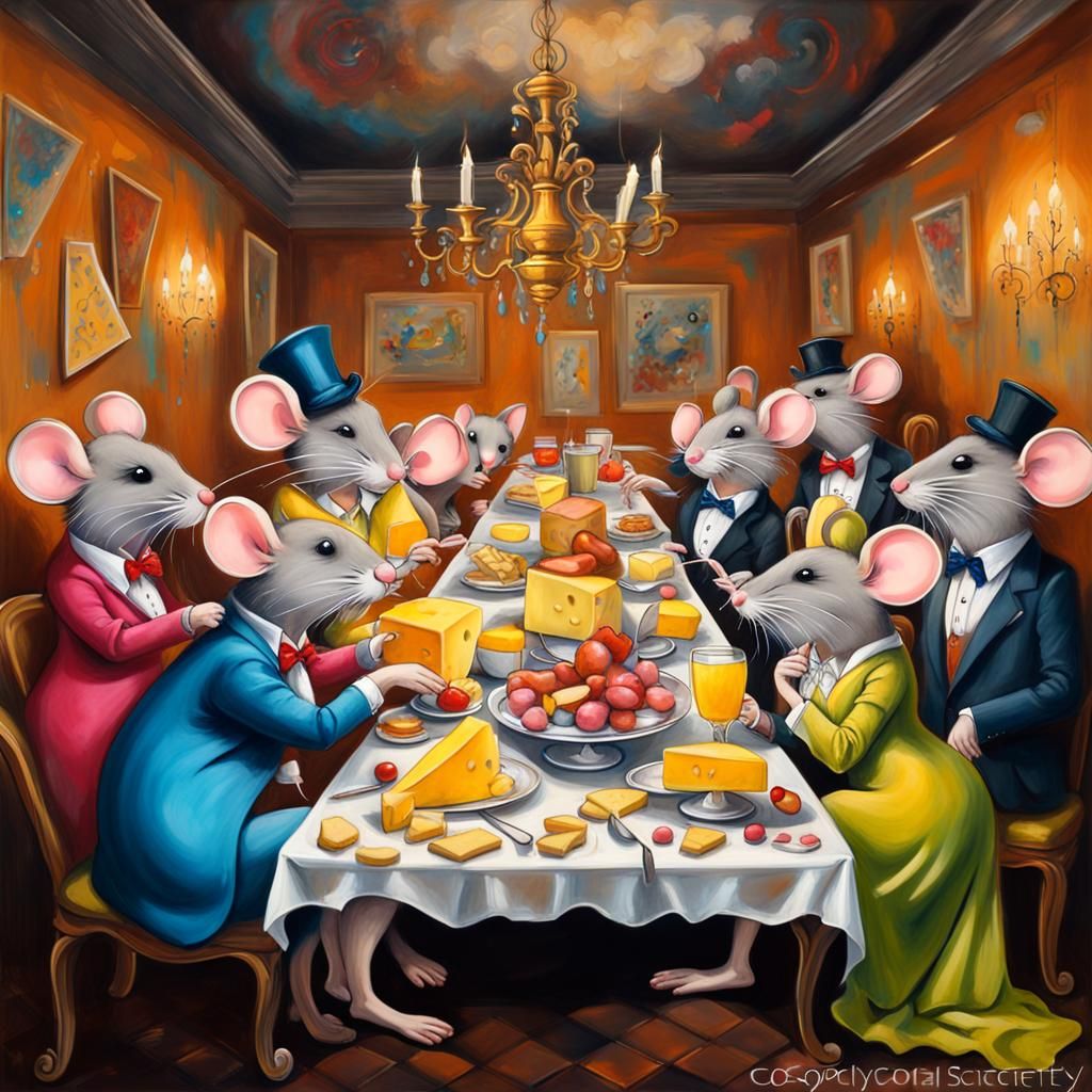 Elegant Mice Cheese Party in Graffiti Art Style