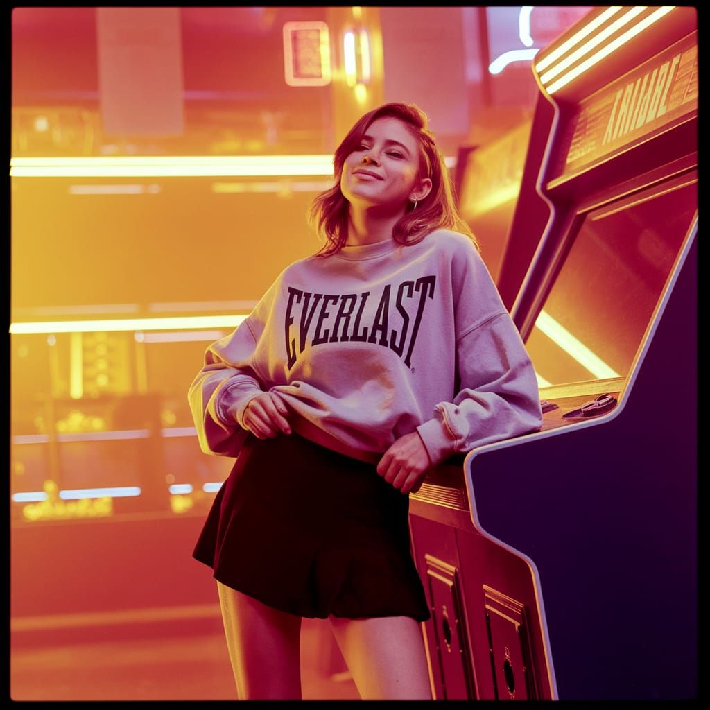 Neon 80s Arcade Beauty in Oversized Chic