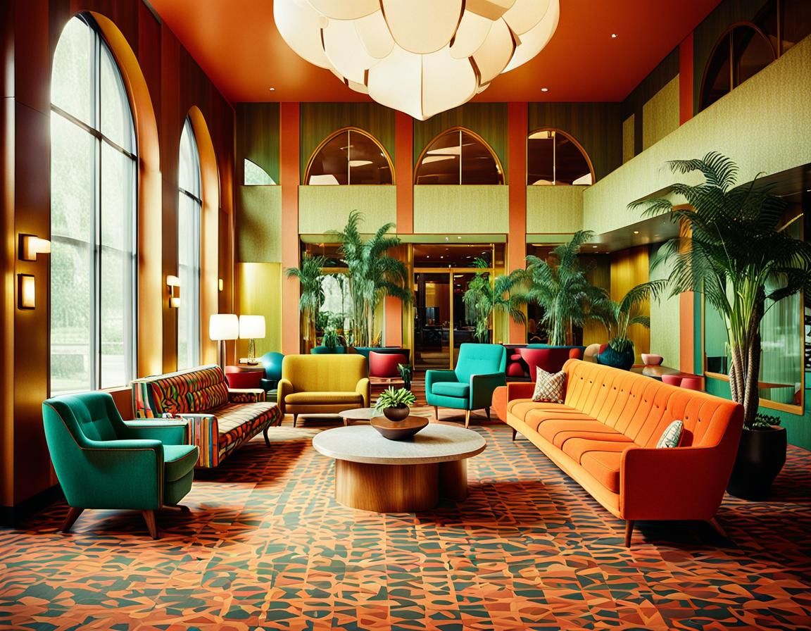 1970s Lobby with Memphis Design in Analog Photography