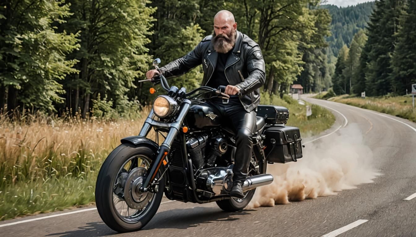 Bavarian Wolf Man Rides Harley in 8K