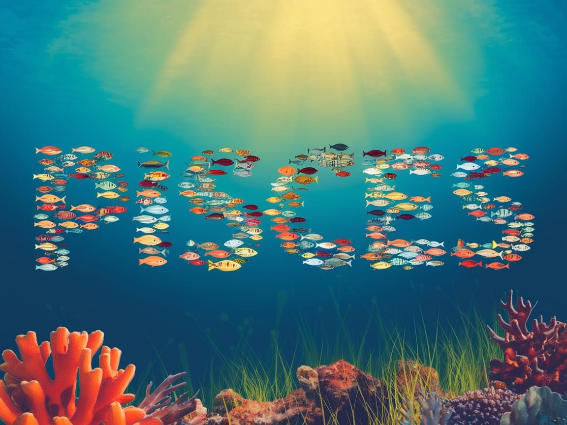 Vibrant Fish Form Letters in Tropical Underwater Scene