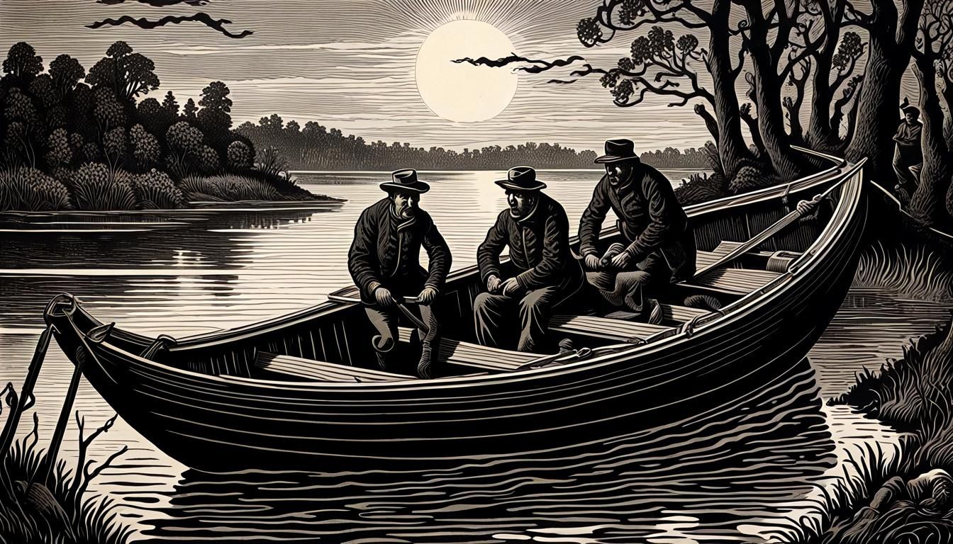 Fishermen Find Body: Wood Engraving Illustration