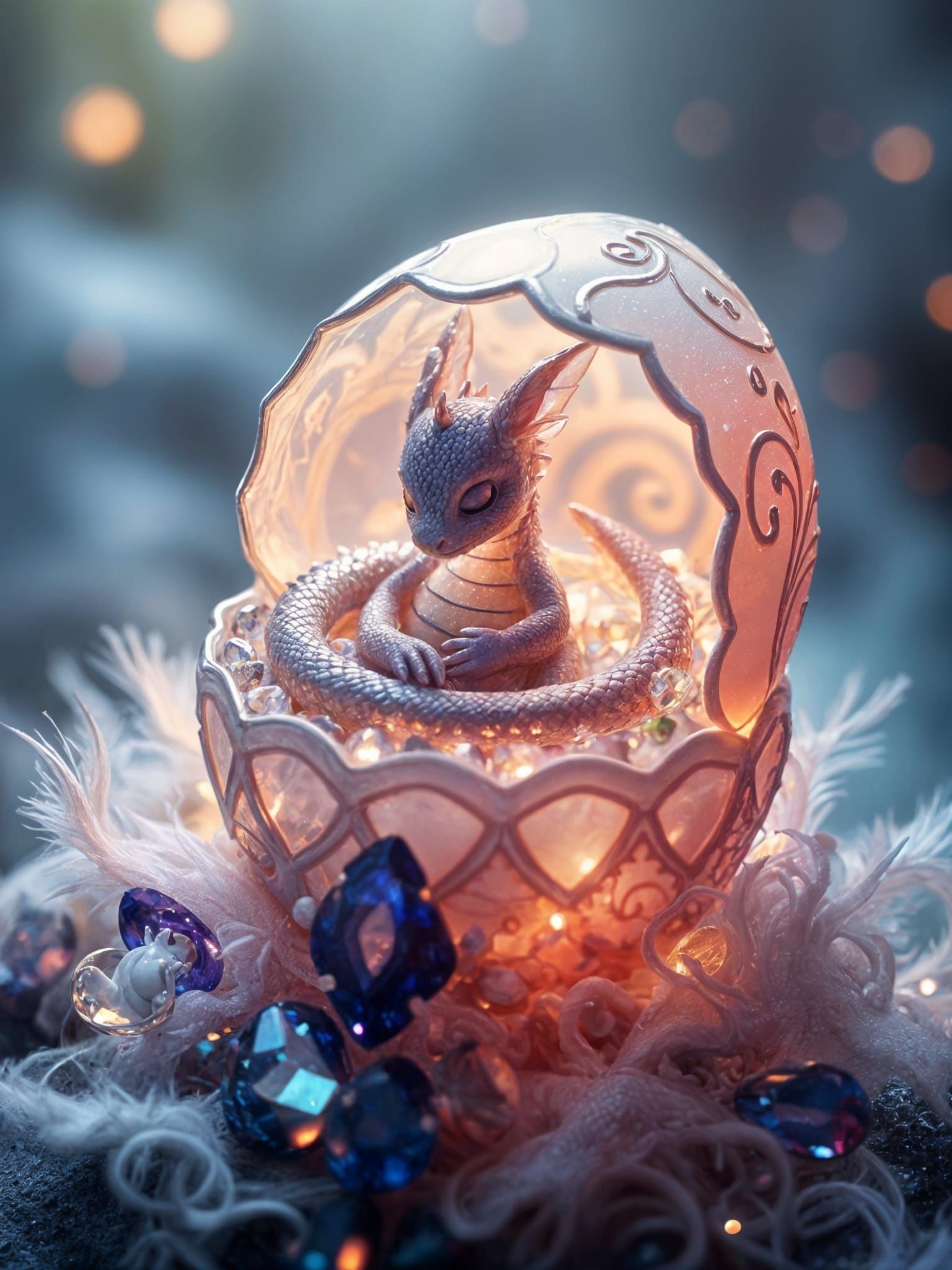Sleeping Baby Dragon Spirit in Jeweled Egg