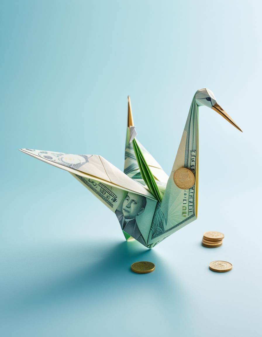 Origami Crane of Abundance in Minimalist Style