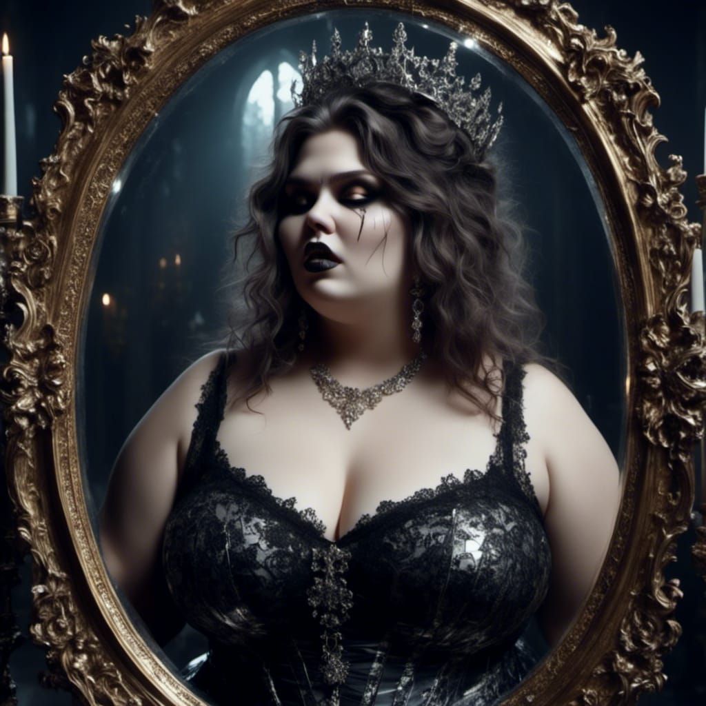 Gothic Woman and Her Reflection with Glowing Runes