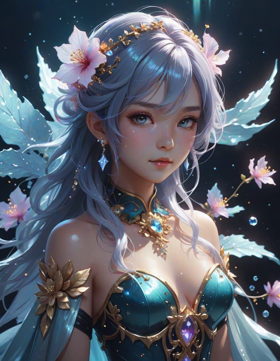 Anime Sea Witch on Hibiscus Island: Digital Painting