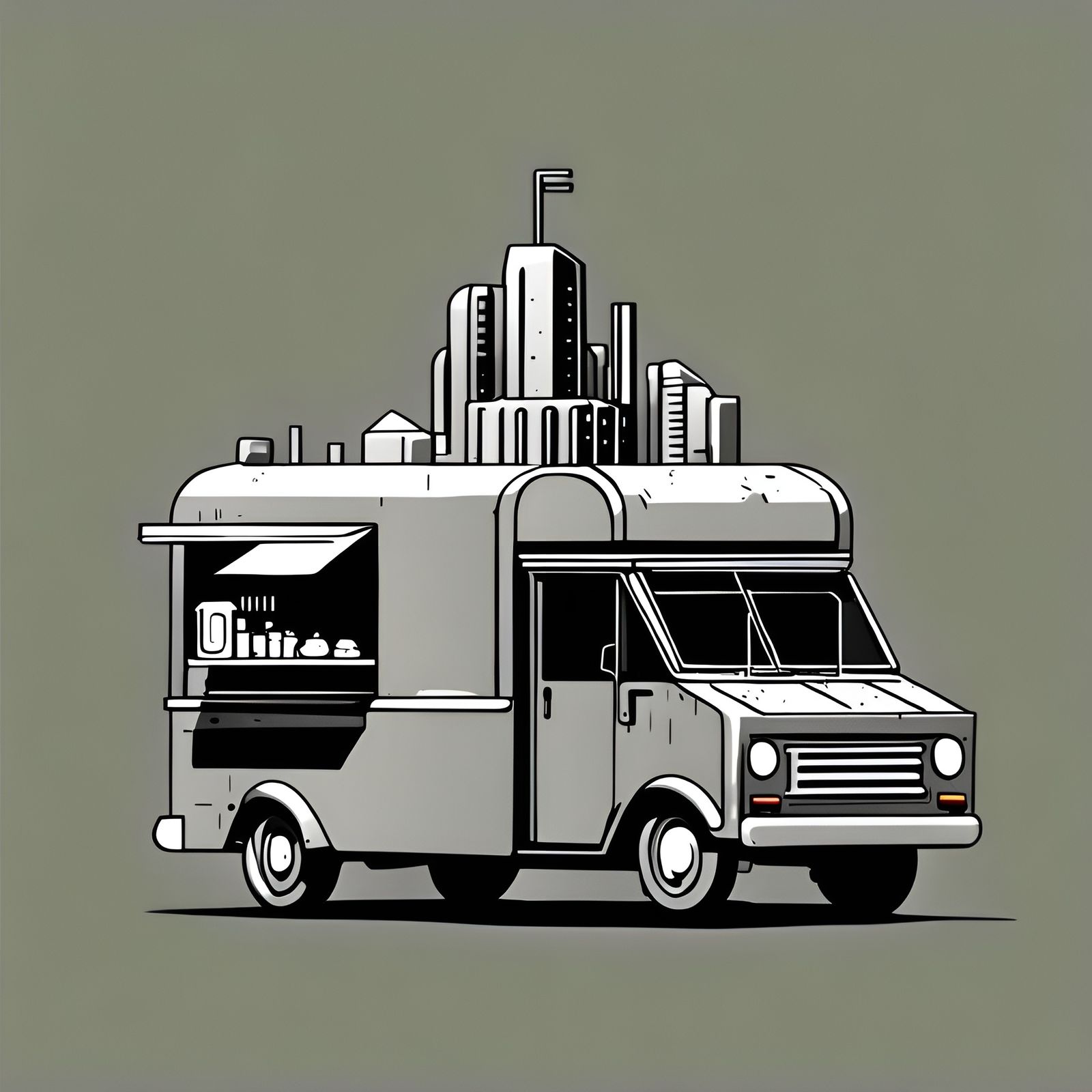 Dystopian Minimalist Food Truck Concept Art