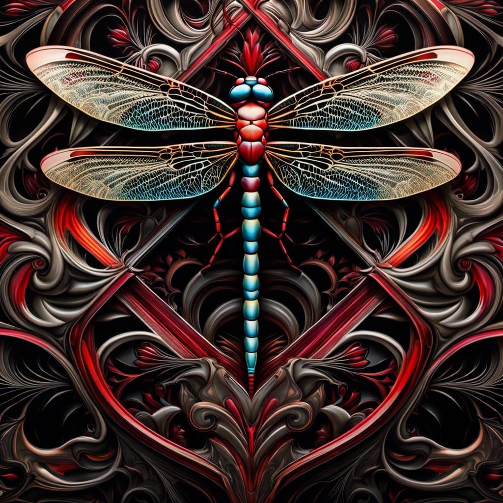 Fluid Tessellation of a Red Crystal Dragonfly