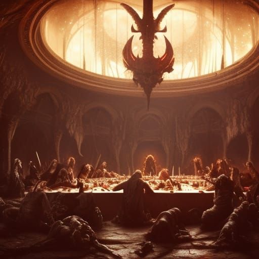 Undead Last Supper in Hell: Dark Fantasy Art