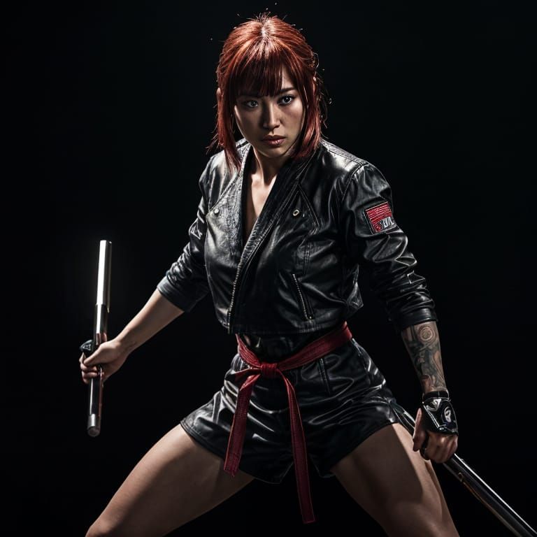 Surreal Asian Warrior Unleashes Fury in Cinematic Film Still