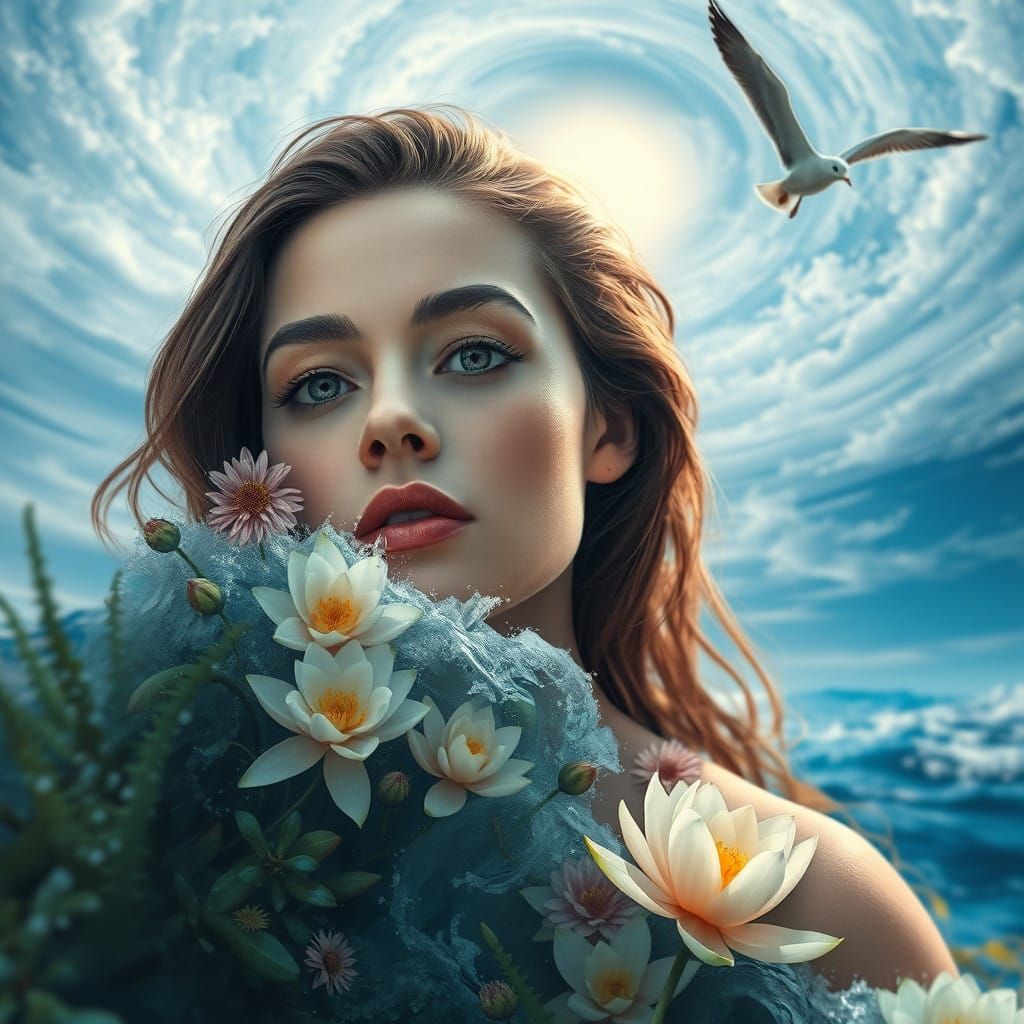 Surreal Goddess Rises from Turbulent Sea in Airbrush 3D Art...