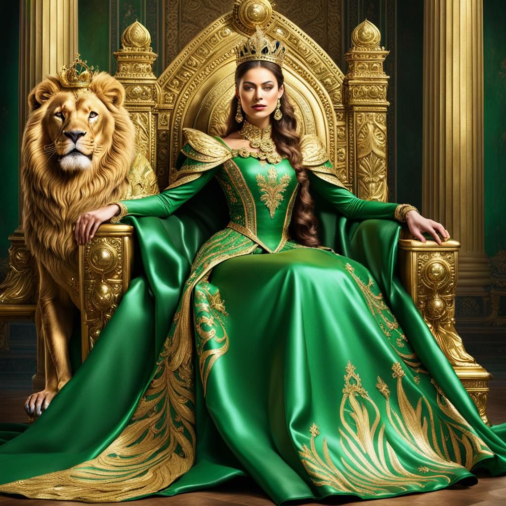 Regal King and Queen with Golden Lions