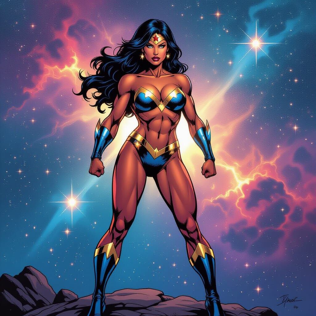 Cosmic Superheroine In Bikini Stands Heroically