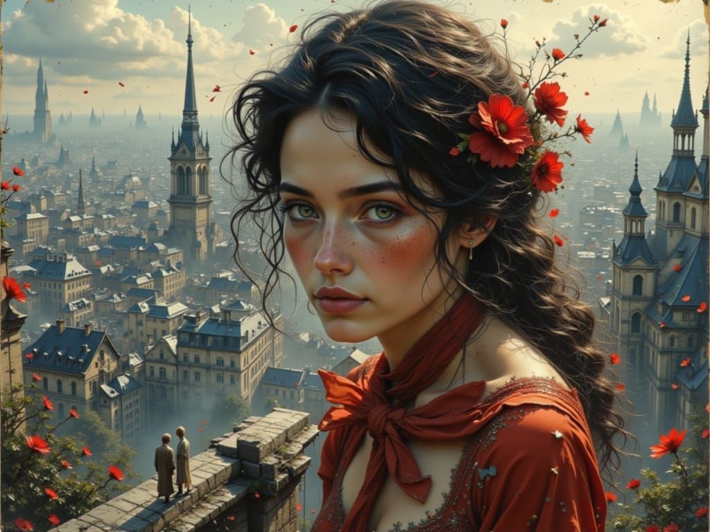 Woman on Paris Rooftops Concept Art