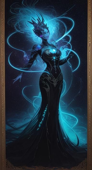 Enigmatic Wisdom: Abstract Realism with Neon Haze