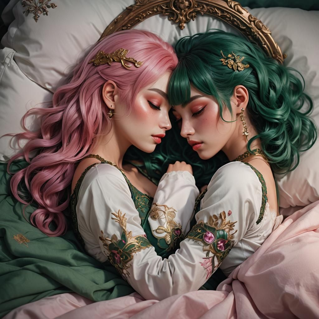Fantasy Art: Two Girls Kissing in Bed