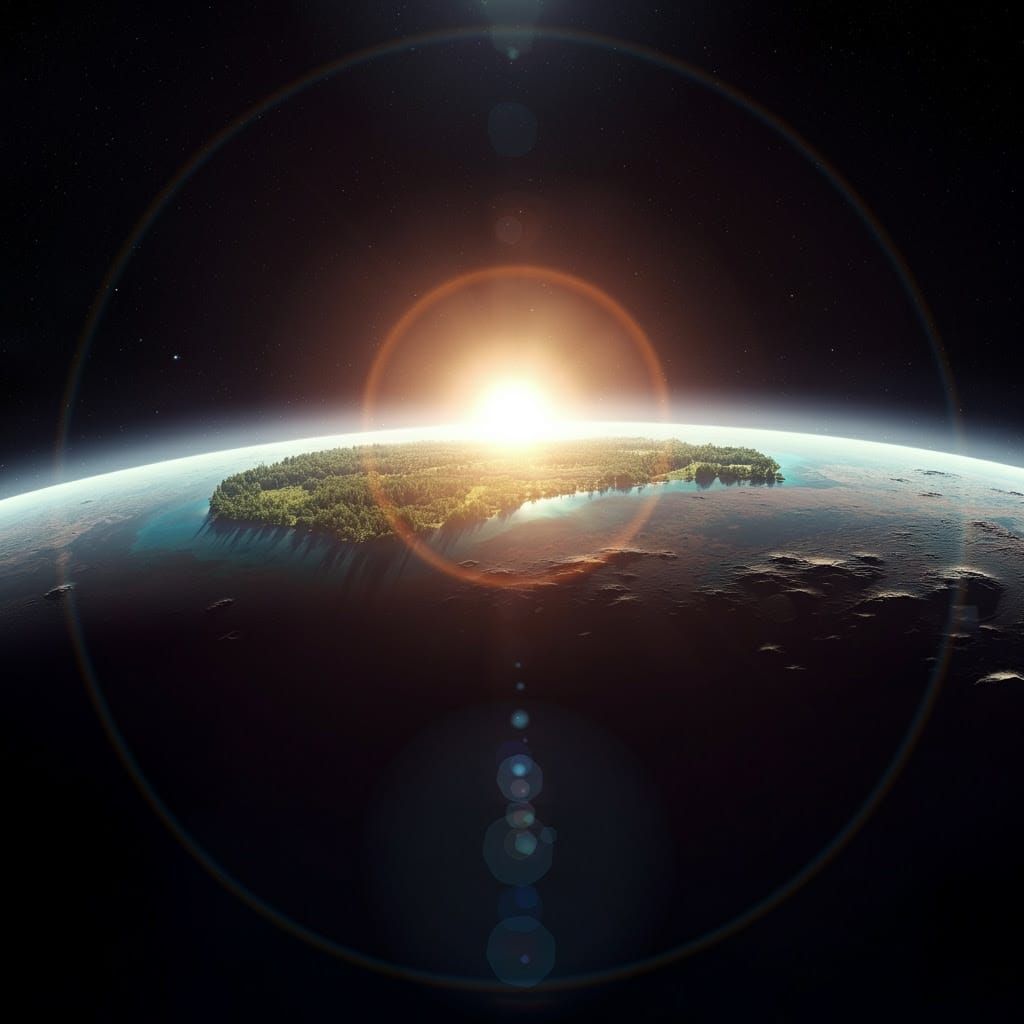 Barren Rocky Planet with Vibrant Oasis in Distant Light