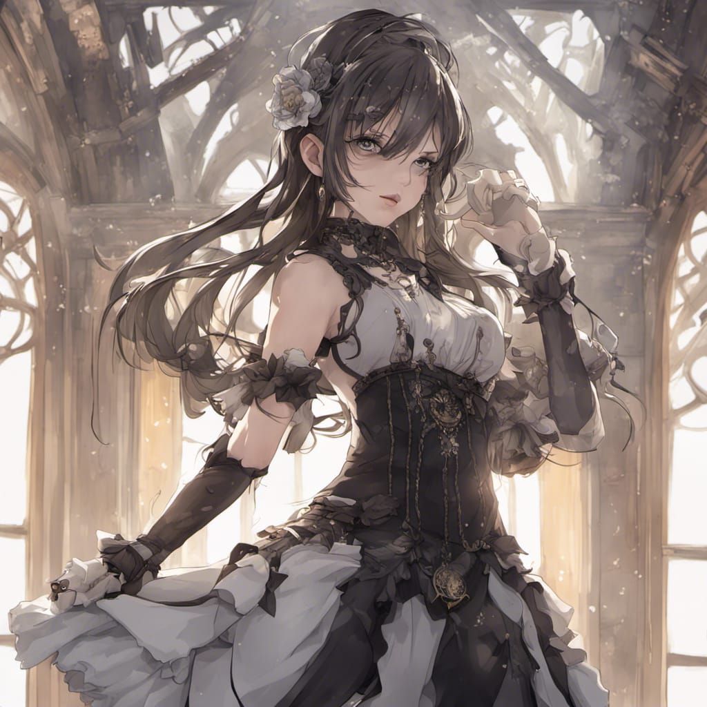 Steampunk Woman in Corset Dress Concept Art