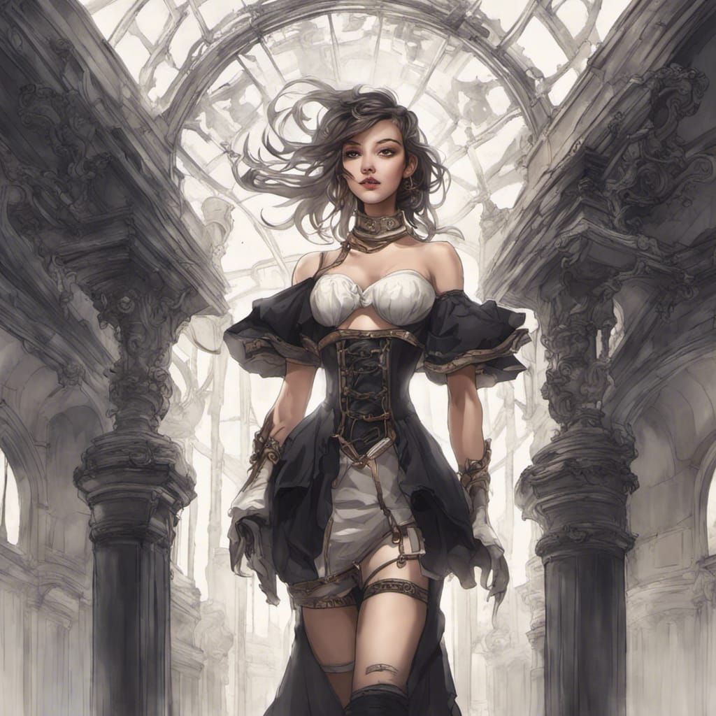 Steampunk Corset Dress: Hyperdetailed Beauty in 8k