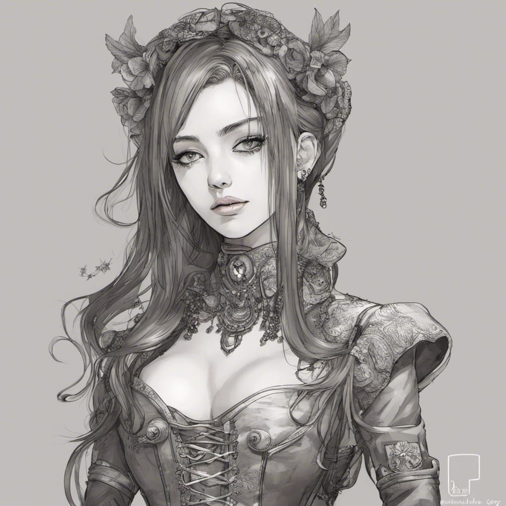Steampunk Woman in Corset Dress: Hyperdetailed Art