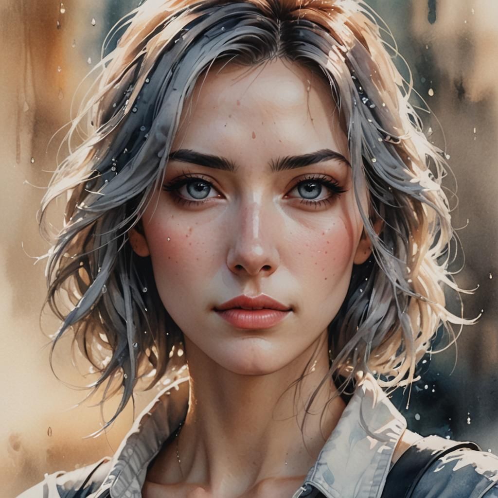 Semi-Realistic Woman Portrait with Watercolor Effect