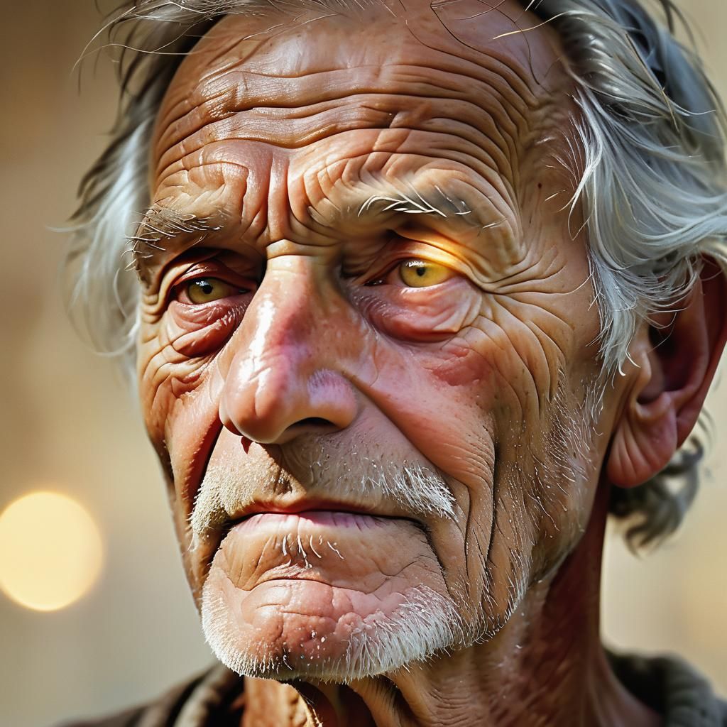 Elderly Man Reminiscing, Expressive Digital Art Portrait