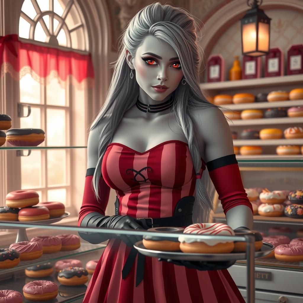 Undead Warrior Woman in Bakery, Gothic Style