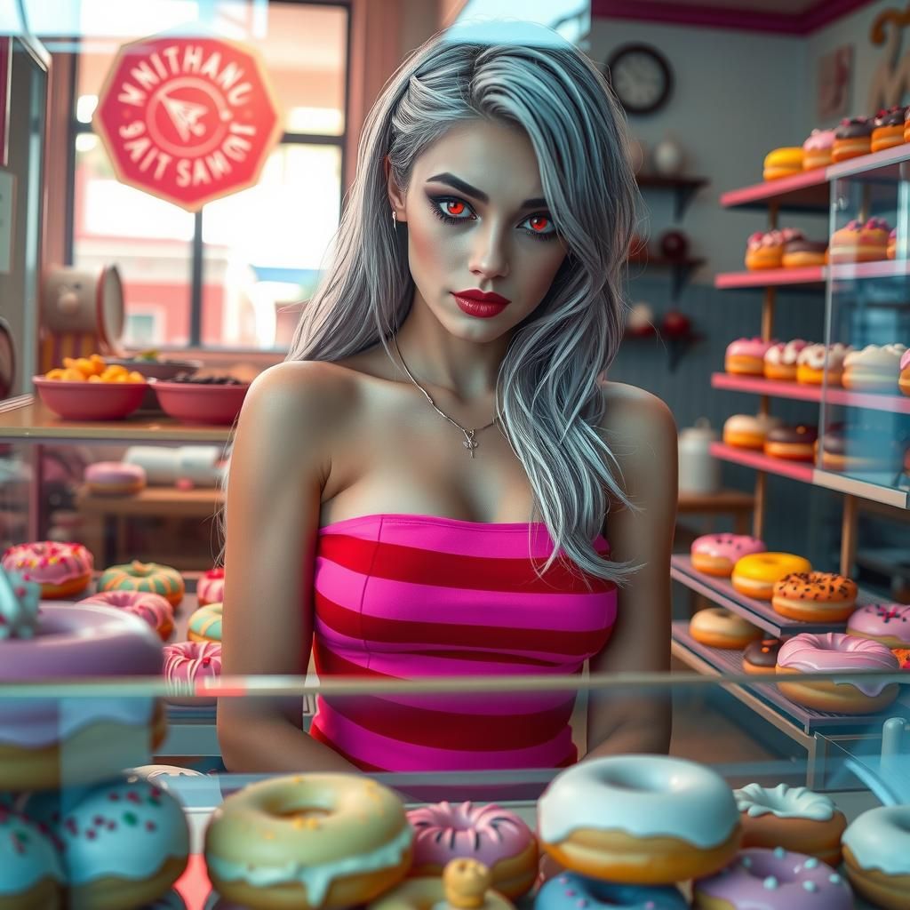 Undead Woman in Bakery, Gothic Art Style