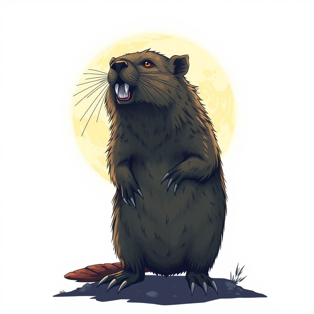 Werewolf Beaver Illustration with Moon Aura