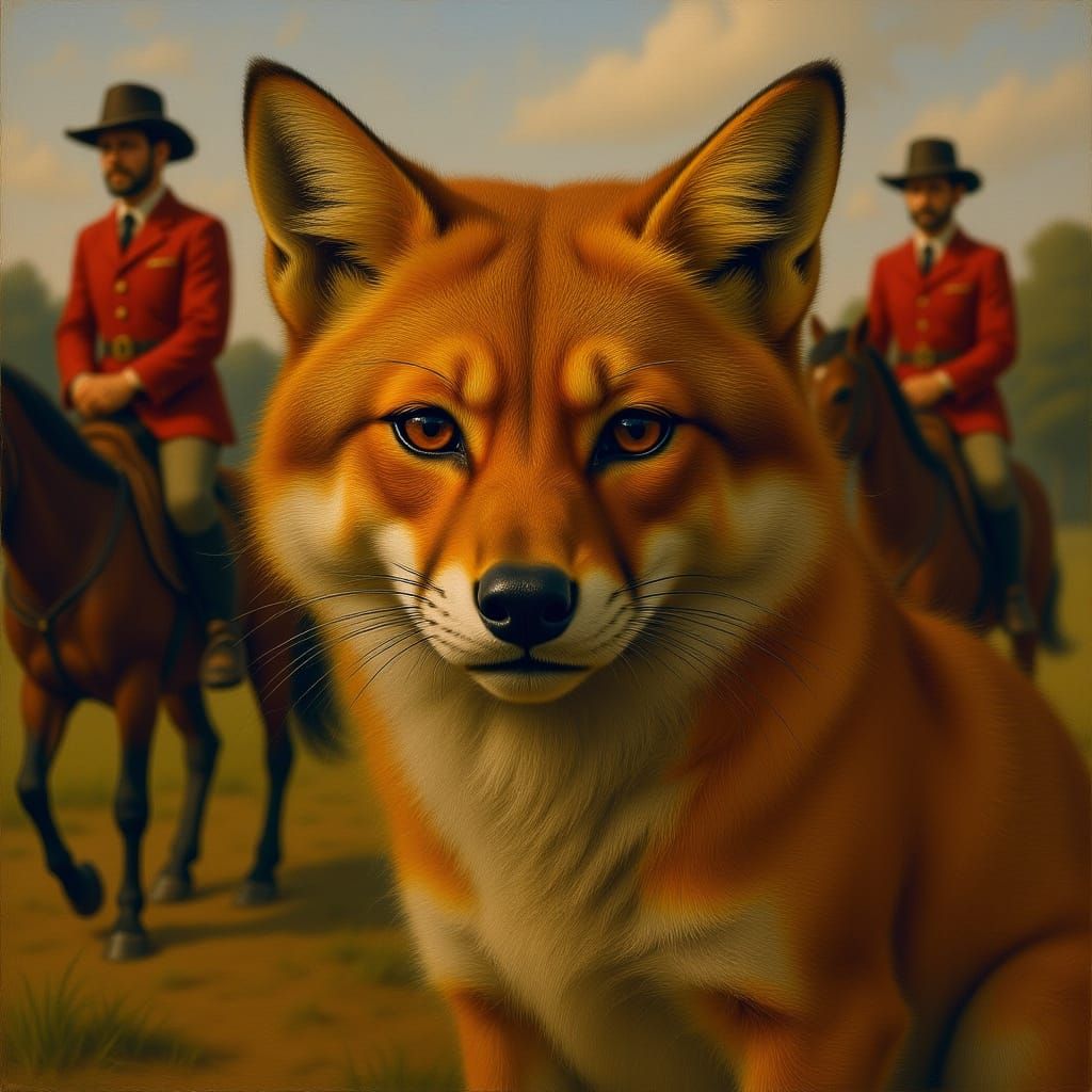 Red Fox and Hunters in Dramatic Lighting