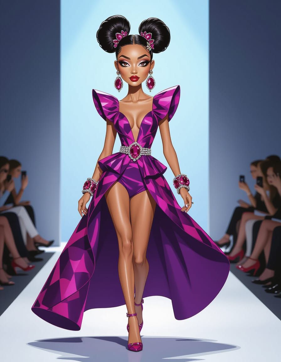 Playful Fashion Model Caricature with Long Legs