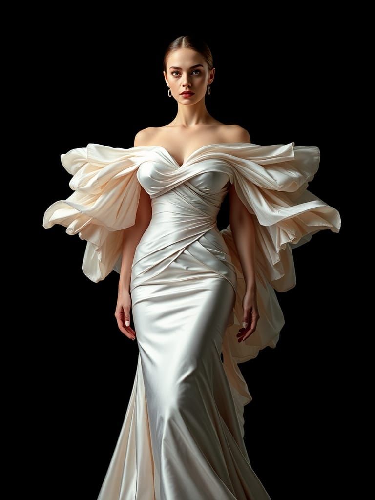 Woman in Satin Sculpture Dress, Wearable Art