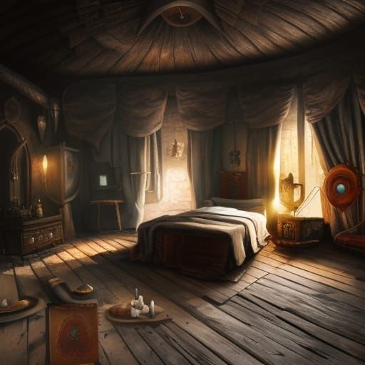 Medieval Bedroom in Detailed Matte Painting Style