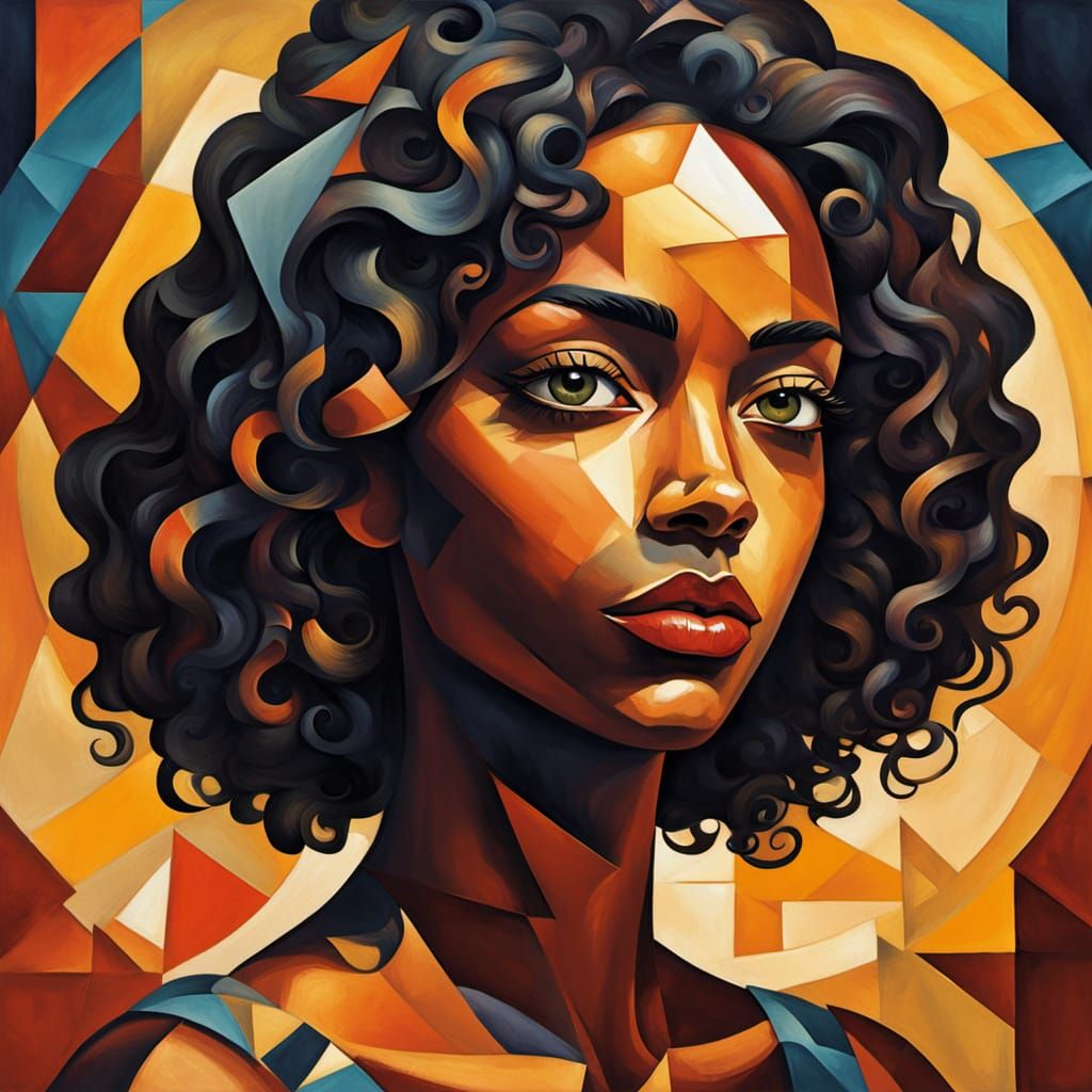 Ebony Woman in Cubist Portrait Style