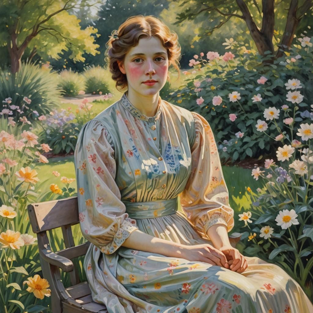 Impressionist Garden Portrait with Soft Brushstrokes