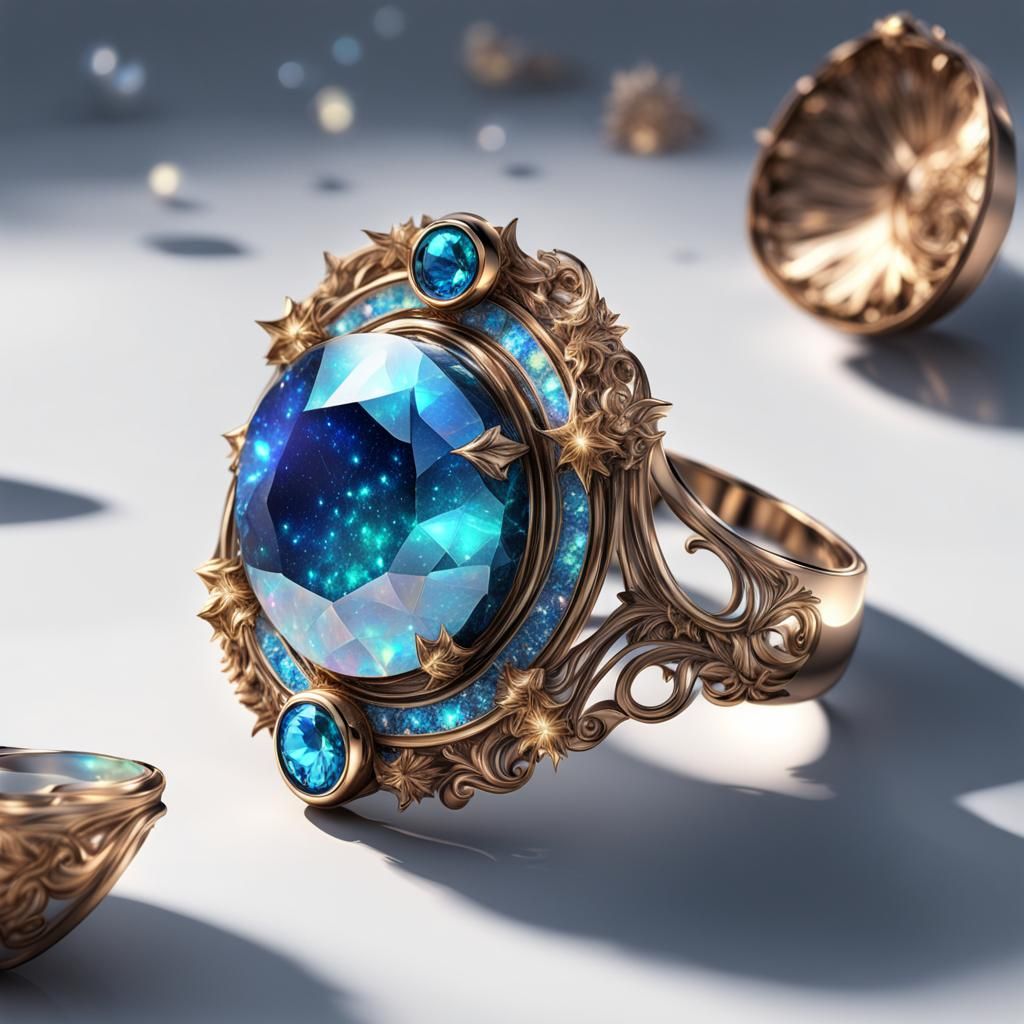 Ring with Blue Gems in Astral Cosmic Style