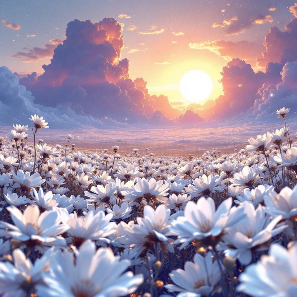 Cosmic Flowers in Astral Landscape, Mixed Media Style